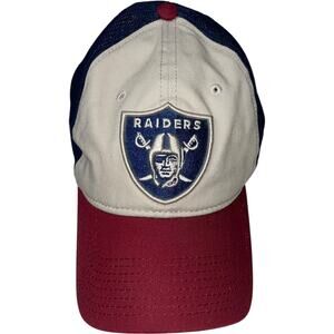 Raiders NFL ProLine Blue /Red/ Cream Mesh Snapback Trucker Hat
